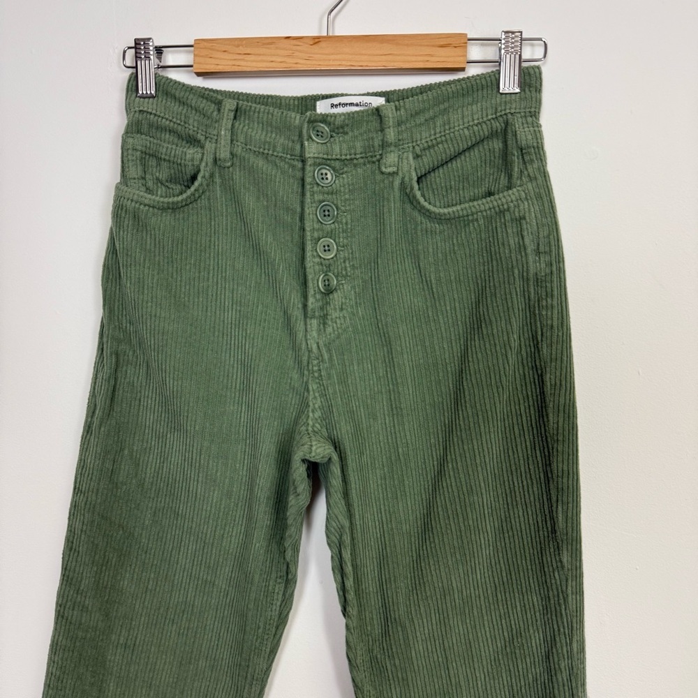 Reformation Cynthia Pants Womens 25 Green Corduroy High Rise Straight Moss Jeans - Picture 3 of 12
